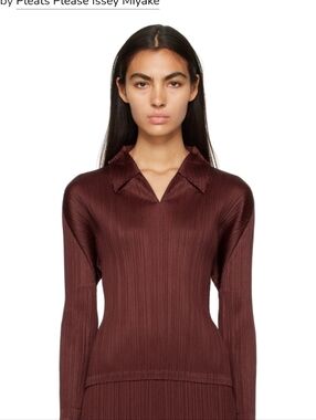 Issey Miyake Women’s Pleated Long-Sleeve Top in Deep Burgundy